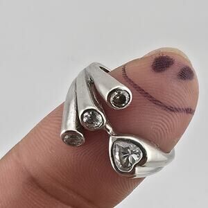 Sterling Silver Heart CZ Wrap Ring Size 7 Romantic Open Design 925